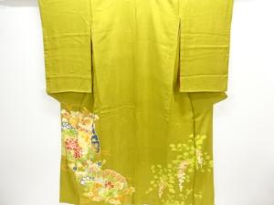 アンティーク　檜扇に花模様着物